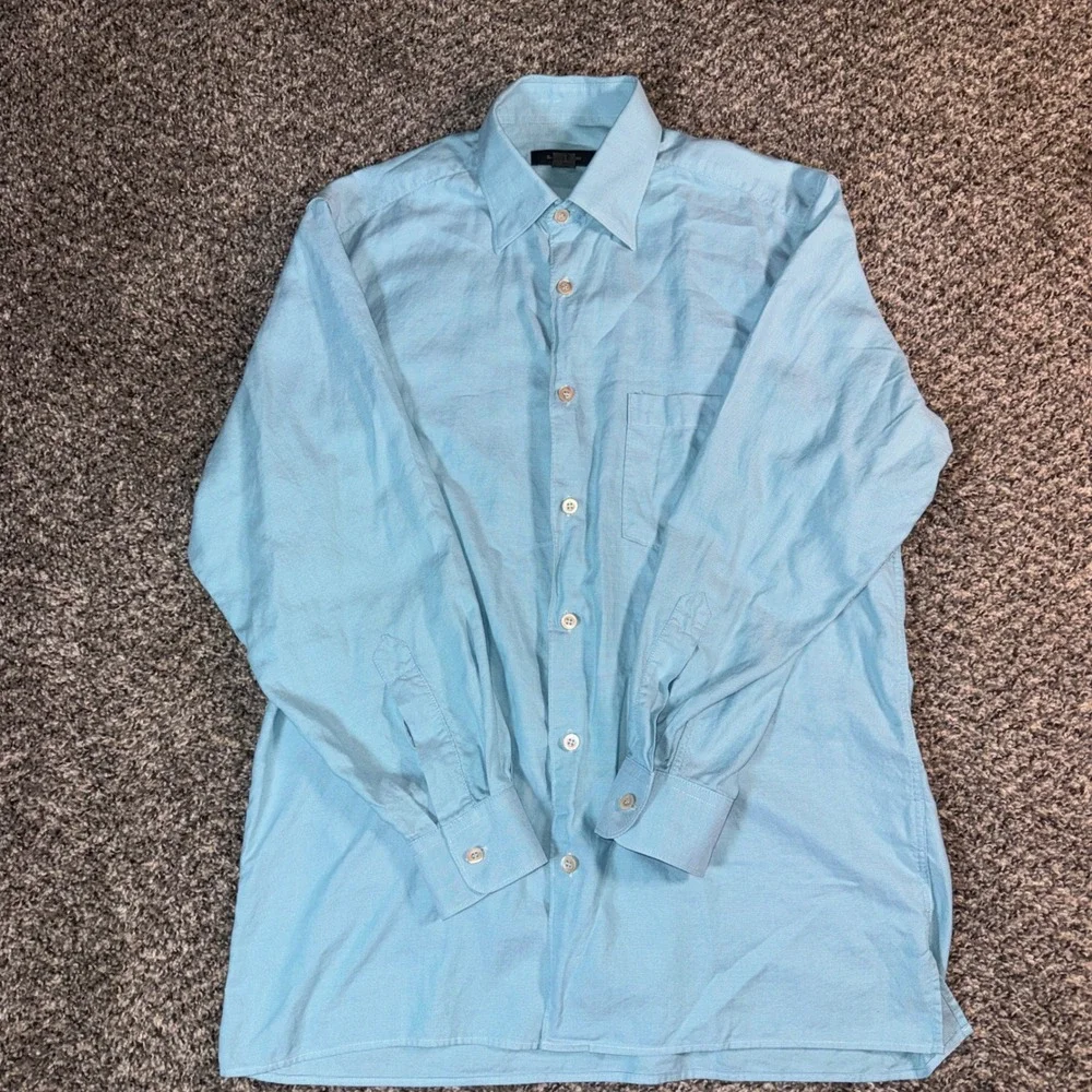 Ermenegildo‎ Zegna Size M Light Blue Cotton Textured Button Down Shirt